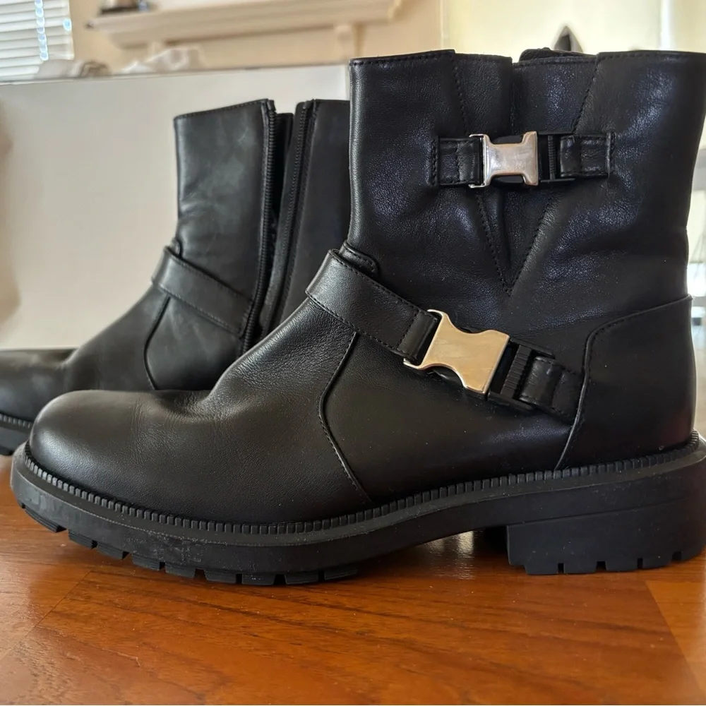 Aquatalia Made in Italy Lillie Moto Black Leather Boot - sz 9.5 - Picture 3 of 11